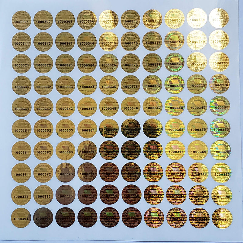 Golden Color 14 MM (0.53 inch) Round with Serial Number Hologram Labels Tamper Evident Stickers Security Void Seals Labels - Dealimax Brand (1000) 1000