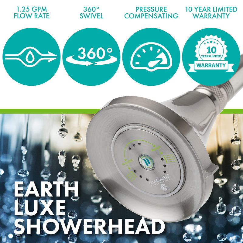Niagra Conservation N3912BN Earth Luxe High Efficiency Showerhead, Brushed Nickel 1.25 GPM