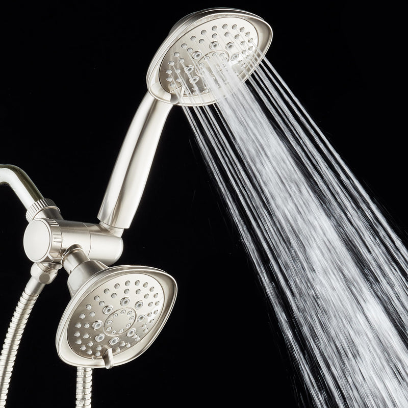 AquaDance Luxury Square 48-setting High-Pressure Dual Head/Handheld Shower Spa Combo. Extra-Long 72" Stainless Steel Hose, 3-way Flow Diverter, Satin Nickel Finish