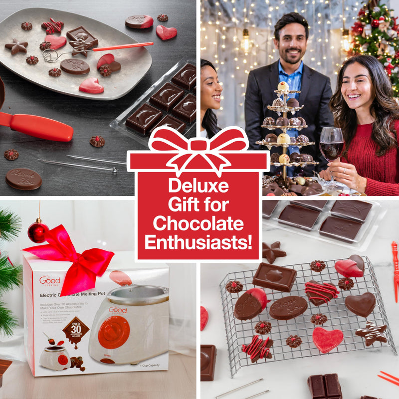 Electric Chocolate Melting Pot Set - Summer S'mores Candy Kit & Fondue w/ 30 Bonus Accessories - Dip, Drizzle, Decorate Strawberries & Marshmallows - 4th of July BBQ Party Appetizers & Desserts Single Pot