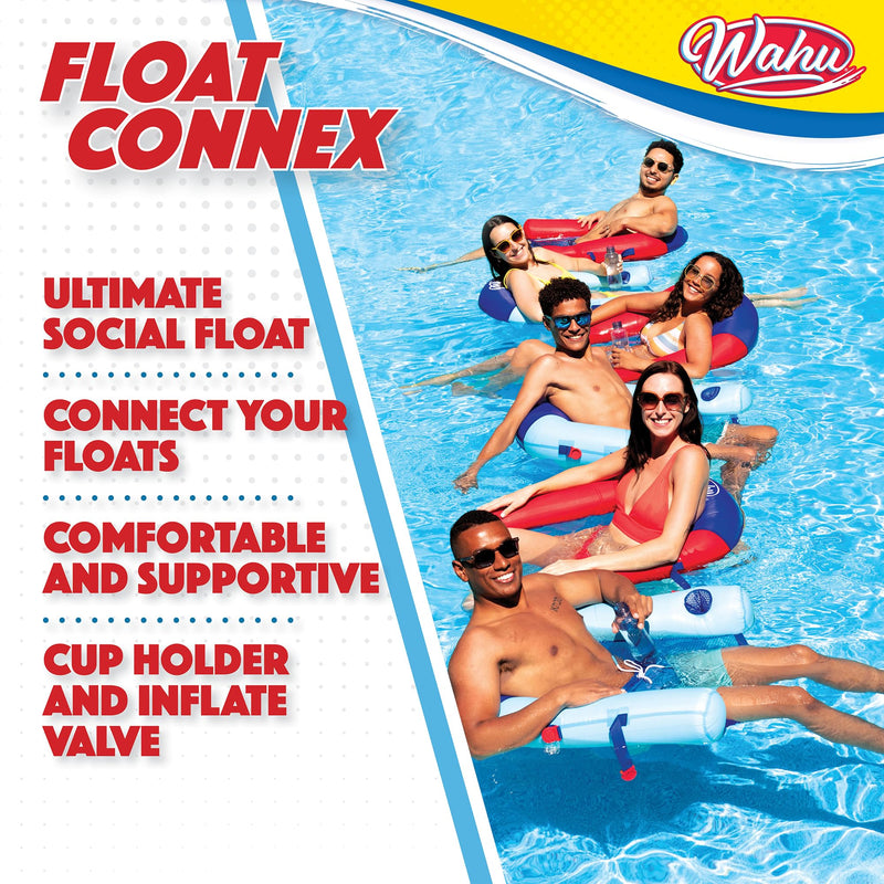 [Australia - AusPower] - WAHU Float Connex Aqua Pool Seat with Connex Clips, Cupholder, and Inflate Valve, Inflatable Pool Float Chair for Adults and Kids Ages 8+, Blue/Red 