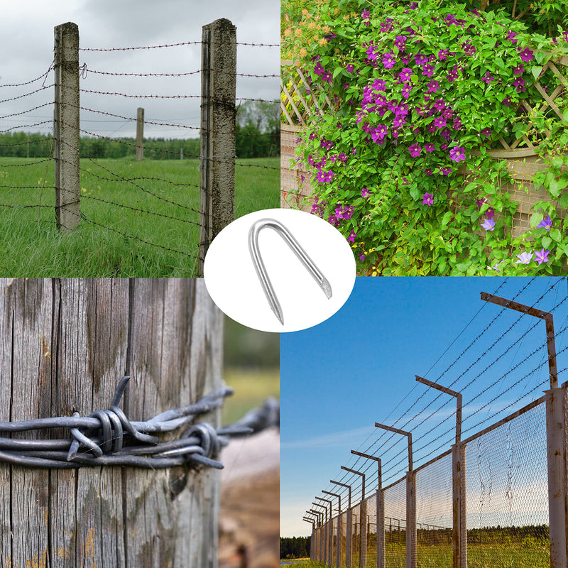 [Australia - AusPower] - Steel Wire Fencing Staples (200 pcs), Galvanized U-shaped fasteners Nails for Wire Mesh and Woven Fencing 