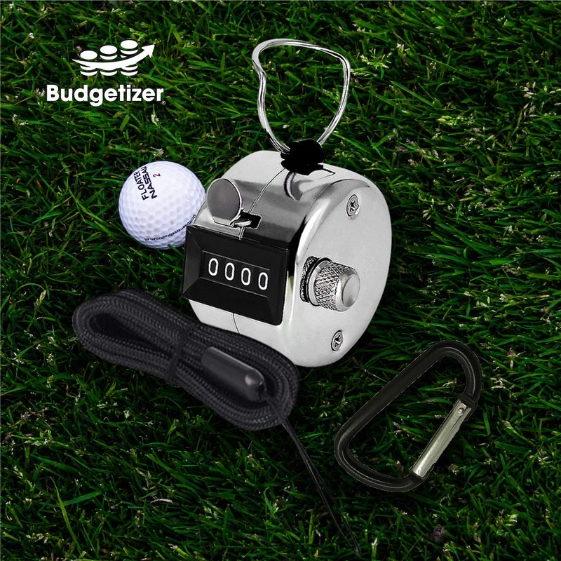 Hand Pitch Tally Counter Clicker –2/6 Pack Handheld People Lap Counter Clickers with 2 Lanyard and 2 Carabiners– Manual Mechanical 4 Digit Number Finger Ring Click for Baseball Umpire Golf Sport Metal 4 PACK