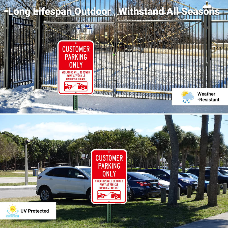2PC Customer Parking Sign, 18"x12" Customer Parking Only Sign for Business, Violators Will Be Towed Signs, Engineer Grade Reflective Aluminum, Rust Free, Fade Resistant, UV Protected, Easy Mounting