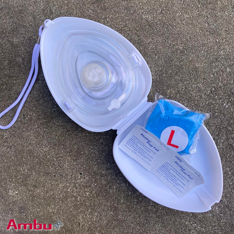 [Australia - AusPower] - Kemp USA Ambu Medical Supplies & Equipment CPR Mask Kit in Hard Case with O2 Inlet, Head Strap, Gloves & Wipes for Adults and Children (1 Set) 1 