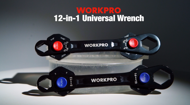 WORKPRO 2-piece 12-in-1 universal adjustable wrench set with metric and SAE measurements