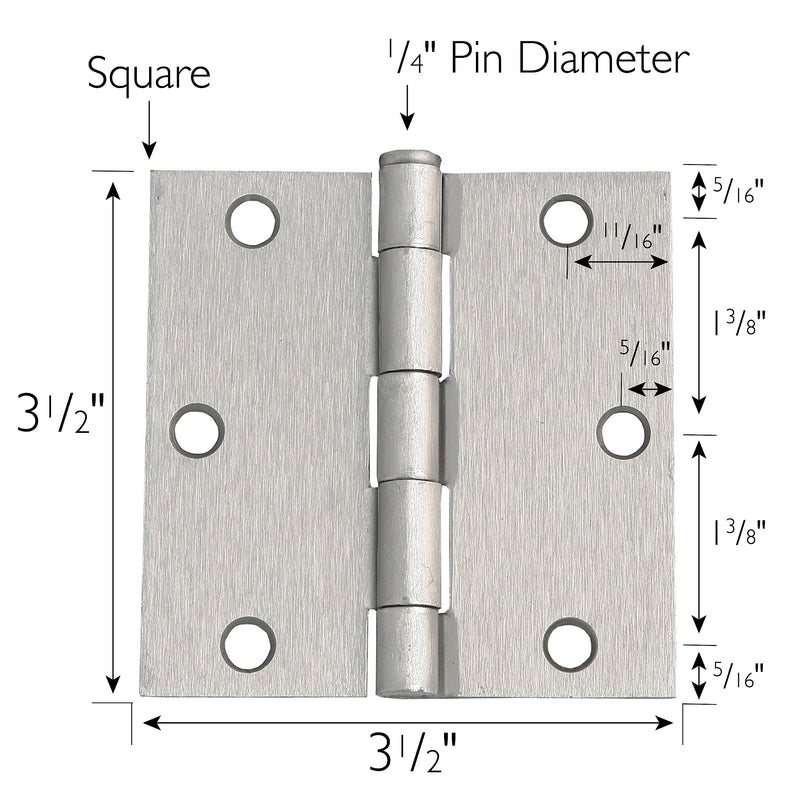[Australia - AusPower] - Design House 181479 Square Corner Steel Door Hinge Door Hardware Door Hinges Interior Doors, 3.5" x 3.5", Satin Nickel, 3Pack 3.5 x 3.5 3-Pack 