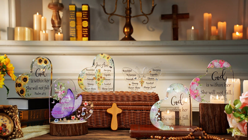 Gerrii Christian Gifts for Women Inspirational Religious Gift Bible Verse Desk Decor Spiritual Acrylic Plaque Decorative Sign Mom Gifts for Mother's Day Birthday Sister Friends(Cute Butterfly) Cute Butterfly