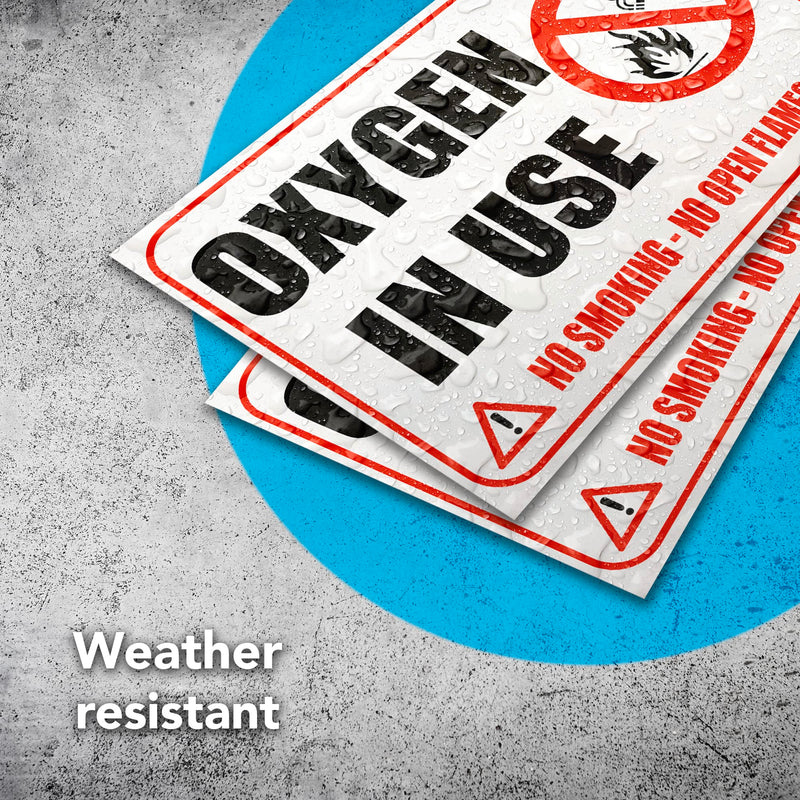 2 PC Oxygen in Use Sign, 4x6 Vinyl No Smoking No Open Flames Oxygen Stickers for Door, Indoor/Outdoor Decal 4x6 inches