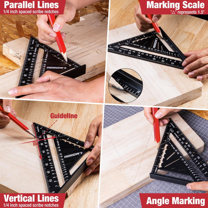 [Australia - AusPower] - DURATECH Magnetic Tape Measure 25FT with Fractions 1/8 and Arrow 7-Inch Aluminum Alloy Carpenter Square and 12-Inch Zinc Alloy Combination Square Set 