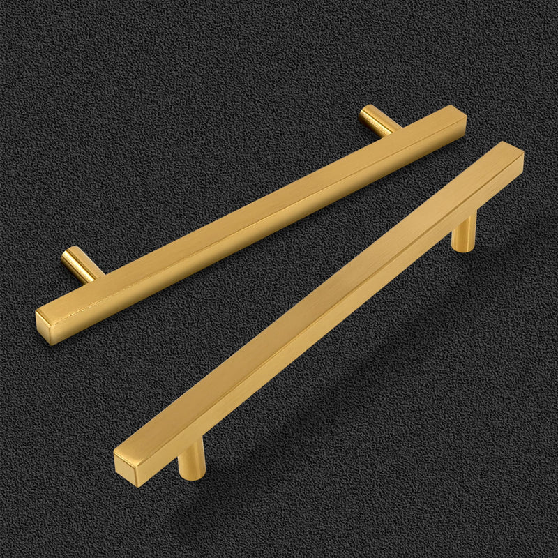 Cabinet Pulls Gold Cabinet Handles Square Drawer Pulls, 10 Pack 6-1/4 Inch 160mm Hole Centers Stainless Steel Kitchen Door Cupboard Cabinet Handles,8.82 Inch Length Hardware Handles 6-1/4 Inch Hole Centers