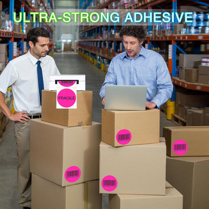 PARLAIM Round Thermal Labels 3 Inch Fluorescent Pink, 500PCS Circle Direct Thermal Printer Sticker for Home Business Bottle DIY Design, QR Code, Name Tag, Moving Box Address Label 3 x 3 inch