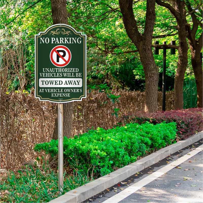 No Parking Sign 2 Pack, 12 x 18 inches, Rust Free .040 Aluminum Private Property Unauthorized Vehicles Will Be Towed Sign UV Protected, Fade Resistant