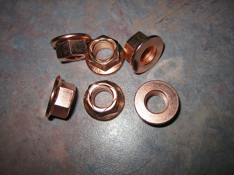 [Australia - AusPower] - 4x M10-1.25 Flange Nut Small Head 14mm Hex Copper Plated Exhaust Lock Nut 