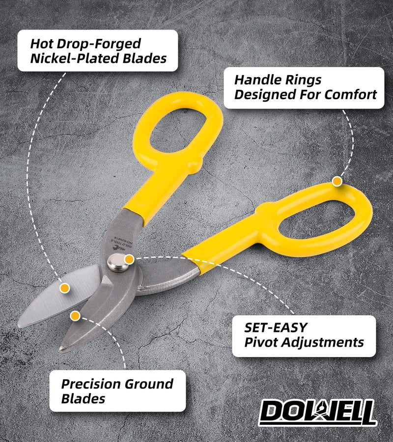 [Australia - AusPower] - DOWELL 10” Tin Snips Metal Cutters with Flat Blade, with Comfortable Yellow Rubber Handle for DIY Handyman,Roofers, Mechanics, Homeowners 10" 