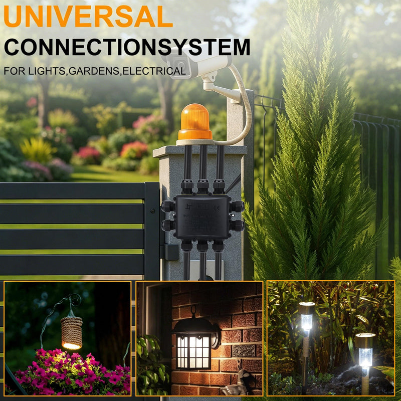 Waterproof Junction Box - IP68 10 Way M25 Large Outdoor Electrical Box for 4-14mm Cables, Heavy Duty Multi Wire Connector for Garden Underground and Exterior Power Wiring black 10-Way O-Shaped Waterproof Box