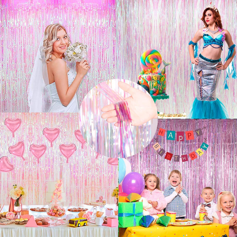 [Australia - AusPower] - Dazzle Bright 2 Pack Backdrop Curtain, 3FT x 8FT Metallic Tinsel Foil Fringe Curtains Photo Booth Background for Baby Shower Party Birthday Wedding Engagement Bridal Shower (Multicolor) Multicolor 