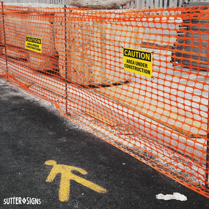 4pcs Caution Area Under Construction Sign 10x7 Inch | Plastic Sign for Construction Site, Hazard Area, No Trespassing, Waterproof Plastic