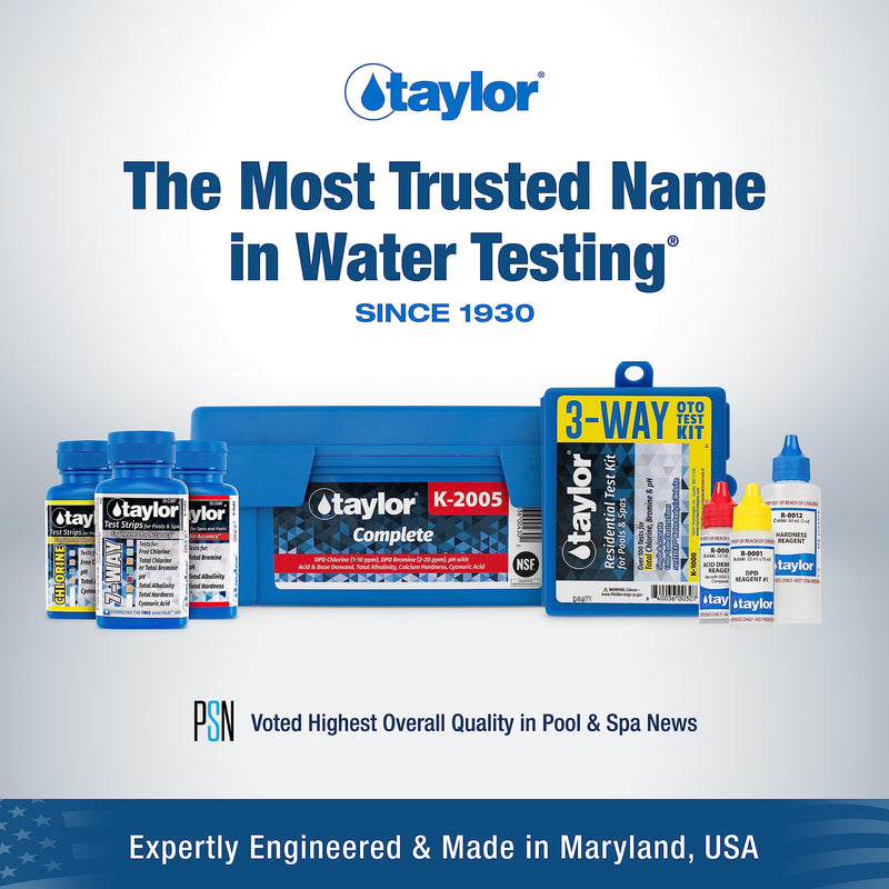 [Australia - AusPower] - Taylor Technologies S-1452, 5-in-1 Pool and Spa Test Strips for Free Chlorine, Total Bromine/Chlorine, pH, & Total Alkalinity, 100 Water Test Strips | Made in the USA 