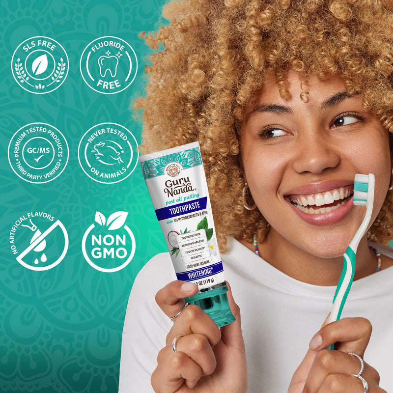 [Australia - AusPower] - GuruNanda Hydroxyapatite Toothpaste, SLS & Fluoride Free, Whitening Toothpaste - Freshens Breath, Fights Plaque - Natural CocoMint Jasmine Neem, 4.2oz 4 Ounce (Pack of 1) 