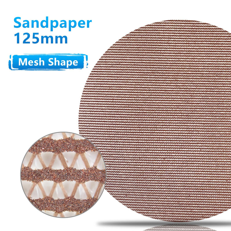 [Australia - AusPower] - GZKTY Sanding Mesh 125 mm Velcro, Pack of 50 Sandpaper Round Mesh, Grit 60/80/120/180/240, Eccentric Sanding Discs, Suitable for Random Orbital Sanders 125 mm 125 mm net 