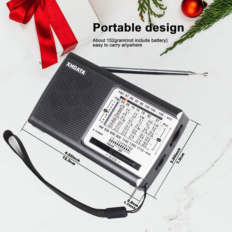 [Australia - AusPower] - XHDATA D219 Portable AM FM Shortwave Radio Battery Operated Small Great Reception Radio with Good Sound,Earphone Jack for Gift Elder,Home,Child [Gray] Gray 