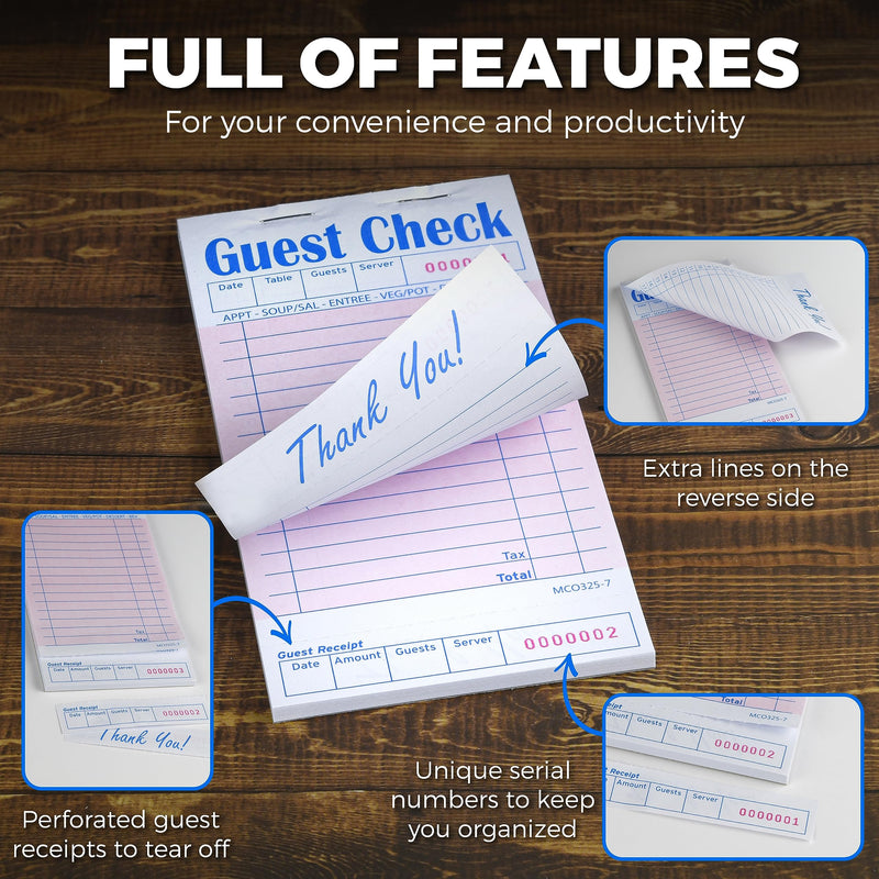 [Australia - AusPower] - Guest Checks for Restaurants - 10 Pads with 50 Sheets Each | Perforated, Pink Check Design with Bottom Thank you Receipt | Order Ticket Ideal for Bar, Cafe, and Restaurant (Pink) 