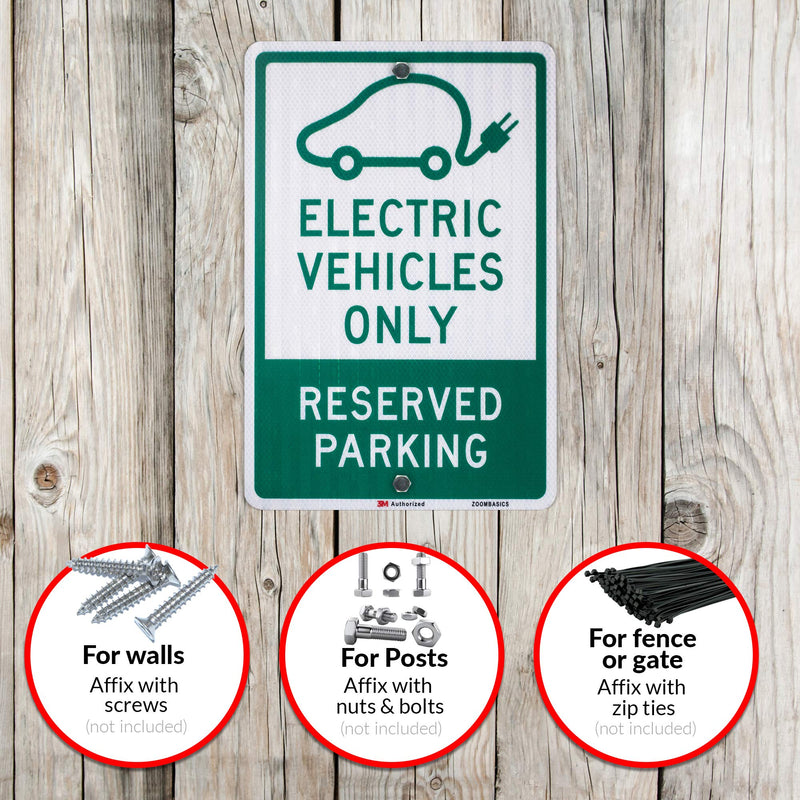 1 PACK - EV Parking Sign Electric Vehicle Reserved 12" x 18" 3M Authorized Engineer Grade EG EGP Quality Reflective Durable Laminated Aluminum