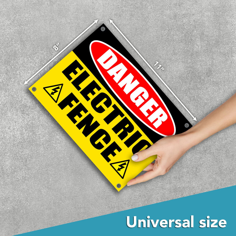 Electric Fence Warning Sign 11x8 Inch - Coroplast Caution Electric Fence Signs, Single-Sided, Corner Grommets for Easy Hanging