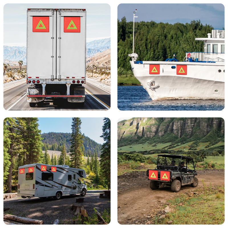 [Australia - AusPower] - 2 Pcs Red Flag for Truck Loads, 18 X 18 Inch Safety Flags for Trucks with Bungee Cord Attachment, Oversize Load Flags for Transporting, Red Warning Flag (RED with Reflective Yellow Triangle) RED with Reflective Yellow Triangle 