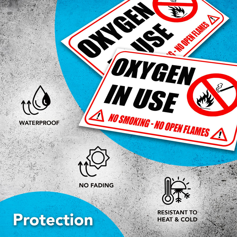 2 PC Oxygen in Use Sign, 4x6 Vinyl No Smoking No Open Flames Oxygen Stickers for Door, Indoor/Outdoor Decal 4x6 inches