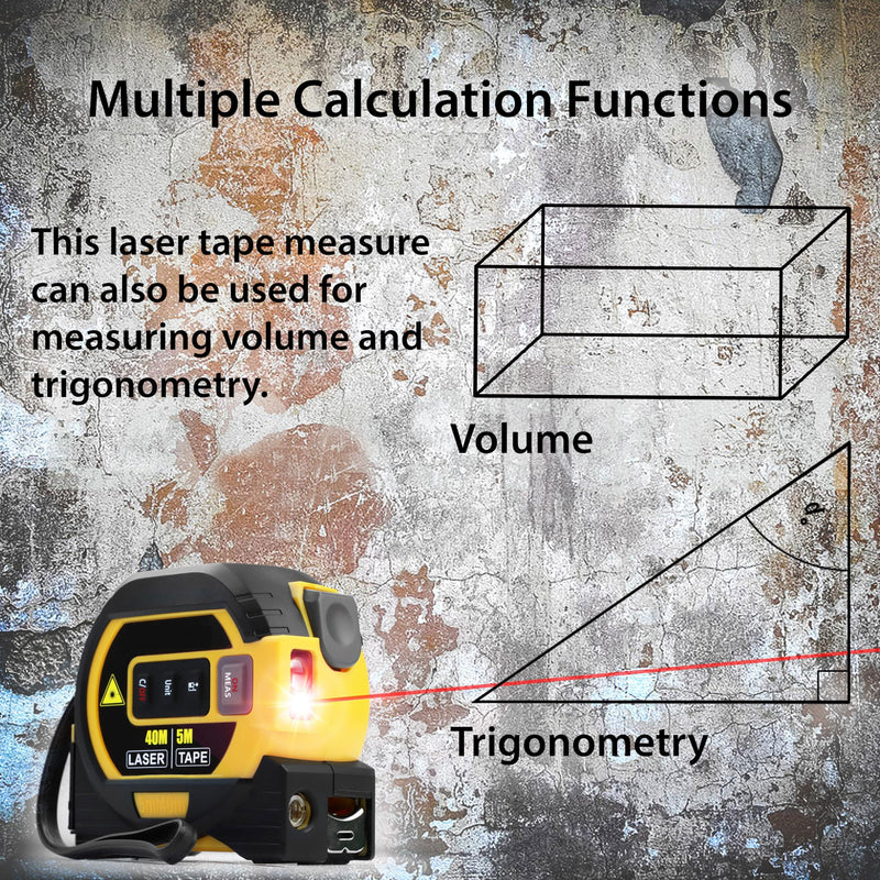 3 in 1 Digital Laser Tape Measure | Laser Level Crosshairs | 130ft/40m Laser Distance + 16ft/5m AutoLock Tape | Backlit LCD Display (Ft/Inch/M/mm & Fractions) Yellow/131FT/40meter