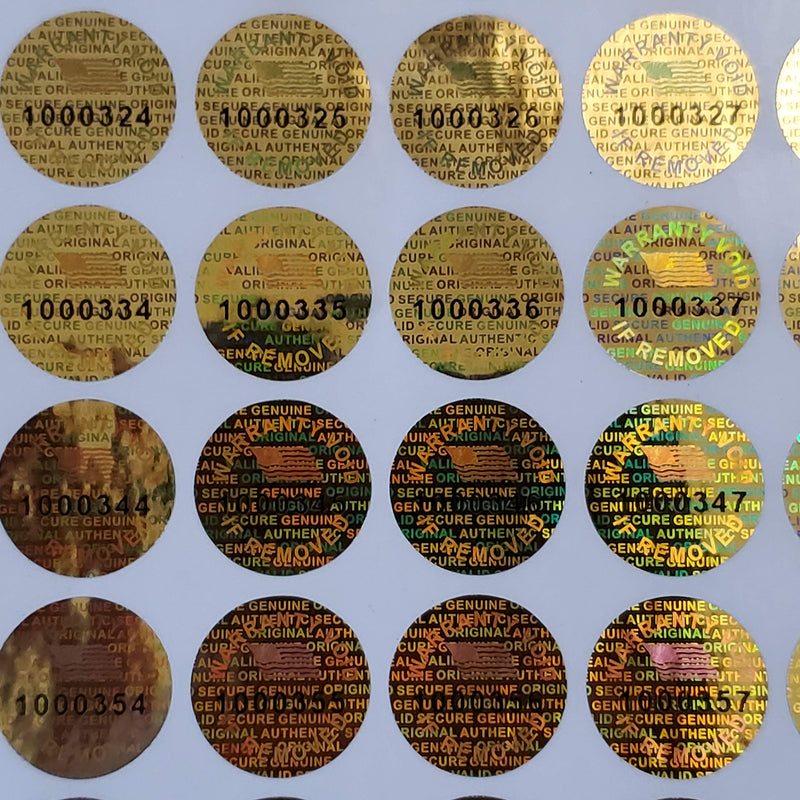 Golden Color 14 MM (0.53 inch) Round with Serial Number Hologram Labels Tamper Evident Stickers Security Void Seals Labels - Dealimax Brand (1000) 1000