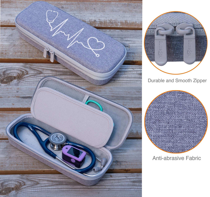 [Australia - AusPower] - ButterFox Premium Stethoscope Case with Divider and ID Slot for 3M Littmann Classic III, Cardiology IV Diagnostic and More Stethoscopes with Pocket for Nurse Accessories (Gray Heart) Gray Heart 