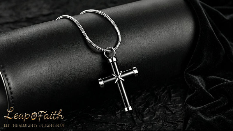 Ashes Urn Cross for Car Rear View Mirror Decor Stainless Steel Amulet Adult Men Christian Medal