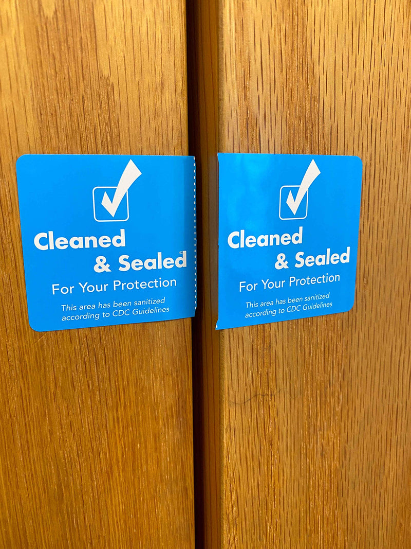 Cleaned and Sealed Tamper Seal Labels Blue 2 x 4 Inch 500 Total Labels Tamper Evident Tape for Hotels, House, & Car Rentals, White Plastic Permanent Adhesive, Tape Indicates Cleanliness & Security