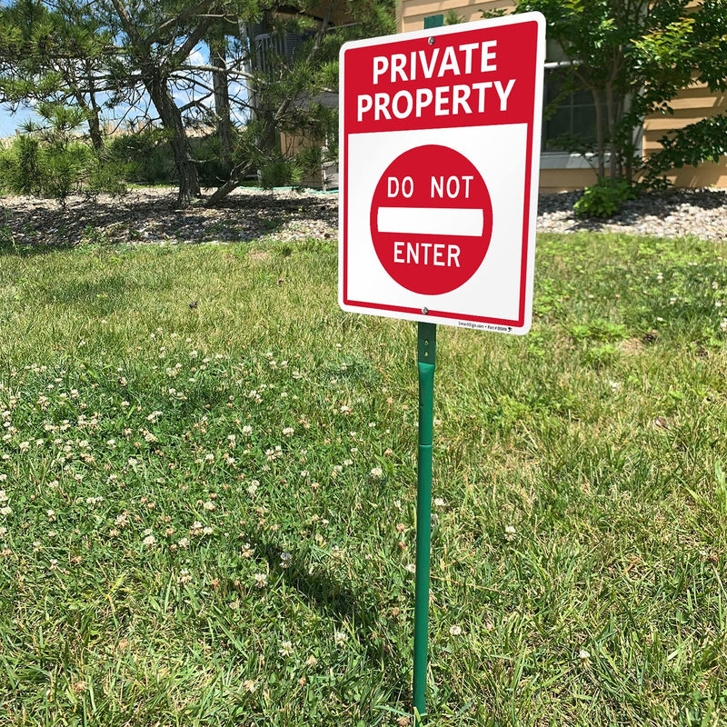 SmartSign "Private Property - Do Not Enter" LawnBoss® Sign | 10" x 12" Aluminum Sign With 3' Stake
