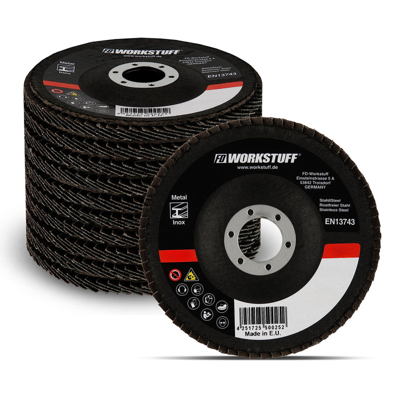 Professional fan discs, blue, pack of 10, diameter 125 mm, grain 80, stainless steel sanding discs, lamellar discs Ø 125 mm