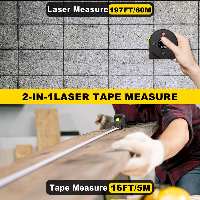 Usteetic Laser Tape Measure 164Ft Measurement & 16Ft Manual Measuring, Digital Tape Measure Digital Laser with M/in/Ft/Ft+in Units, LCD Display, Self-Locking Tape, Lanyard Design