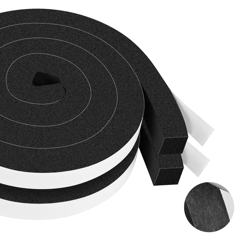 13Ft Foam Tapes Self Adhesive Foam Seal Strips 1In x 1In x 6.5Ft Each Roll Weatherstrips High Resilience Weather Stripping Door Foam Seals for Door Soundproofing, Window Insulation (2 Rolls, Black) 1"W x 1"T x 13'L