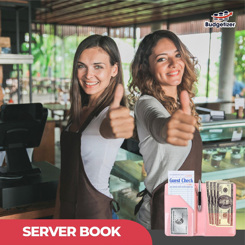 [Australia - AusPower] - Server Book Waitress Wallet Organizer Bundle with Wine Opener- 7 Pocket Waiter Pad (Pink) Pink 