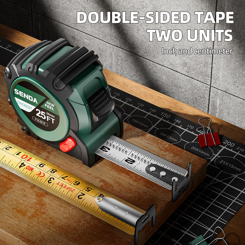 [Australia - AusPower] - Tape Measure 25Ft,Heavy Duty Measuring Tape with 25mm Wide with Three Stops, High Precision Retractable Measuring Tape,Rubber for Comfortable Grip, Fraction Markings(25FT*2) 2 7.6 m 