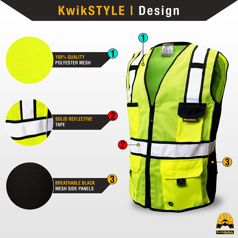 KwikSafety - Charlotte, NC - RoadBOSS Econ & Premium Safety Vest Class 2 Reflective Vest ANSI OSHA Safety Vest for Men 1 Pack XX-Large Yellow