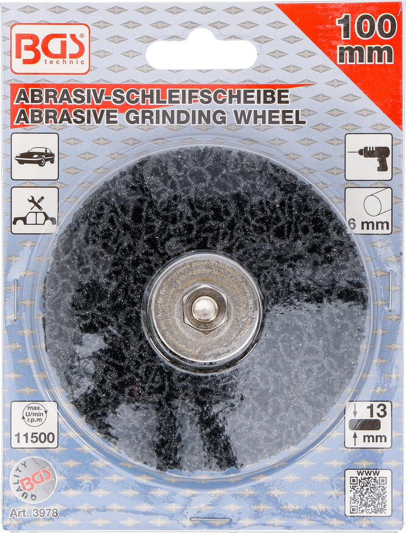 BGS 3978 Abrasive Grinding Wheel, Black/Silver, 100 x 16 mm | Black | Speed max. 11500 rpm | 6 mm drill holder | for rust removal and removal of paint