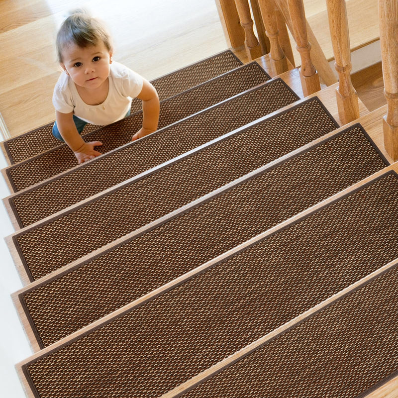 SMILOOL Stair Treads Non Slip for Wooden Steps Indoor 9" x 30" 4 Pack Extra Wide Stair Tread Carpet Stairs Runner, Step Pads with Reusable Adhesive for Dogs Kids Elders, Machine Washable, Brown 9 x 30 inch