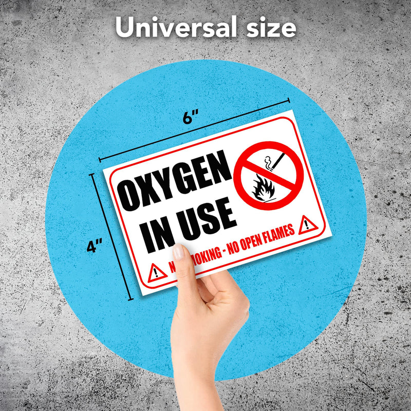 2 PC Oxygen in Use Sign, 4x6 Vinyl No Smoking No Open Flames Oxygen Stickers for Door, Indoor/Outdoor Decal 4x6 inches