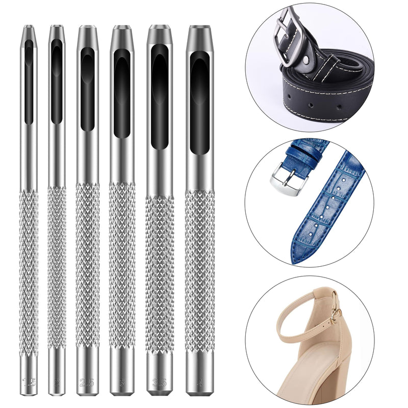 [Australia - AusPower] - UNCO- Hollow Leather Hole Punch Set, 6 pcs, Steel, Leather Hole Punch Tool, Leather Punch Tool, Hole Punch for Leather Punch Set, Hollow Punch Set, Gasket Hole Punch Set, Hollow Hole Punch Set 