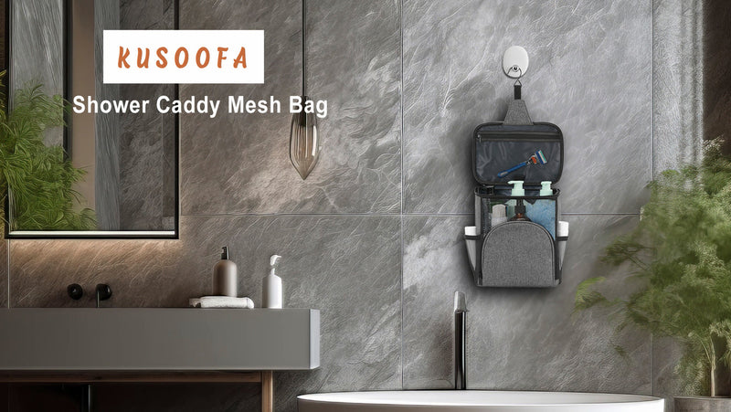 Shower Caddy Tote,Quick Dry Shower Bag Dorm Room Essentials for College Student Girls Boys,Hanging Mesh Shower Caddy Portable for Summer Camp,Travel,RV Essentials,Shower Bag for Women Men Gray