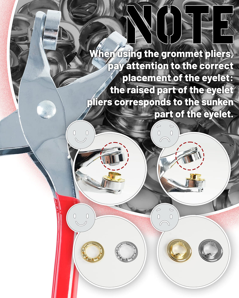 [Australia - AusPower] - 150Pcs 1/2 Inch Grommet Tool Kit, Grommet Kit, Eyelet Kit with Leather Hole Punch Pliers, 150 Metal Eyelets and Grommets in Gold and Silver for Leather, Shoes, Fabric, Belt 
