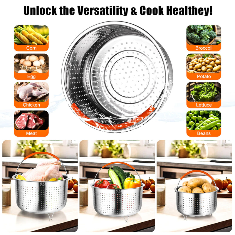 GREATLINK Mesh Strainer and Vegetable Steamer Basket for Instant Pot Accessories 8Qt, Stainless Steel Veggie Strainers and Colanders for Cooking Broccoli, Eggs, Pasta, Quinoa (8 Qt - Steamer Basket) 8 Qt - Steamer Basket